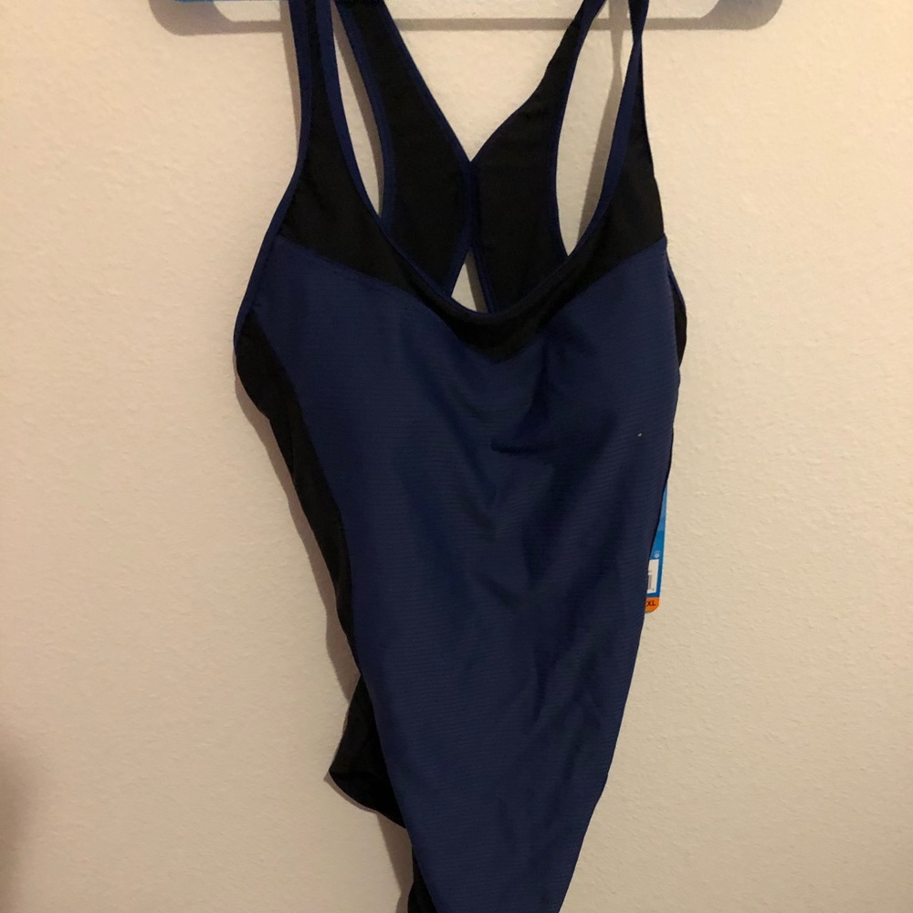 Black and blue color block speedo suit